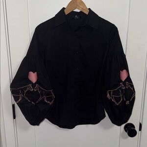 Excellent! RONNER Annie Embroidered Love horse heart black/pink blouse S!